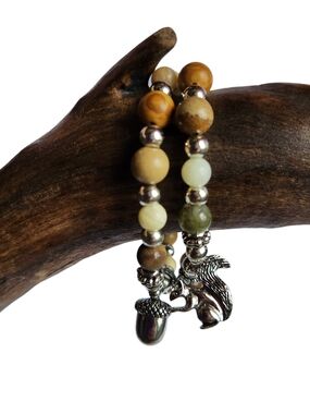 Handmade His & Hers Squirrel & Acorn Beaded Bracelet Set